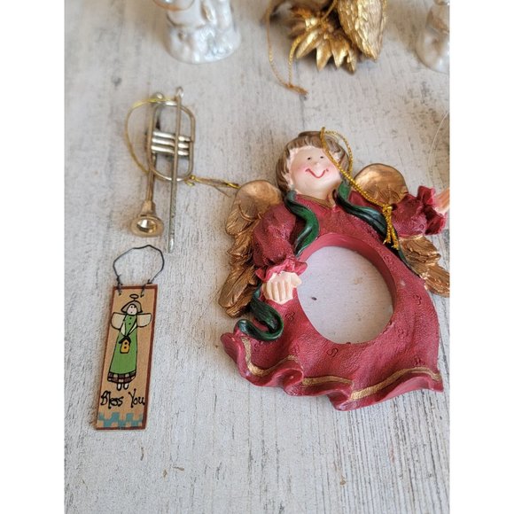 Angel horn trumpet rustic ornament Xmas set religious frame - Picture 2 of 8
